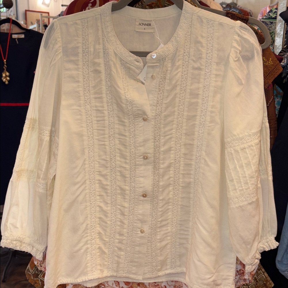SONMER Jo BLOUSE ECRU Elegant Cream Blouse eyelet lace New $150 - Picture 3 of 4